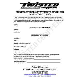 Replacement MSO For Twisted Choppers Complete Motorcycle Frames | Twisted Choppers